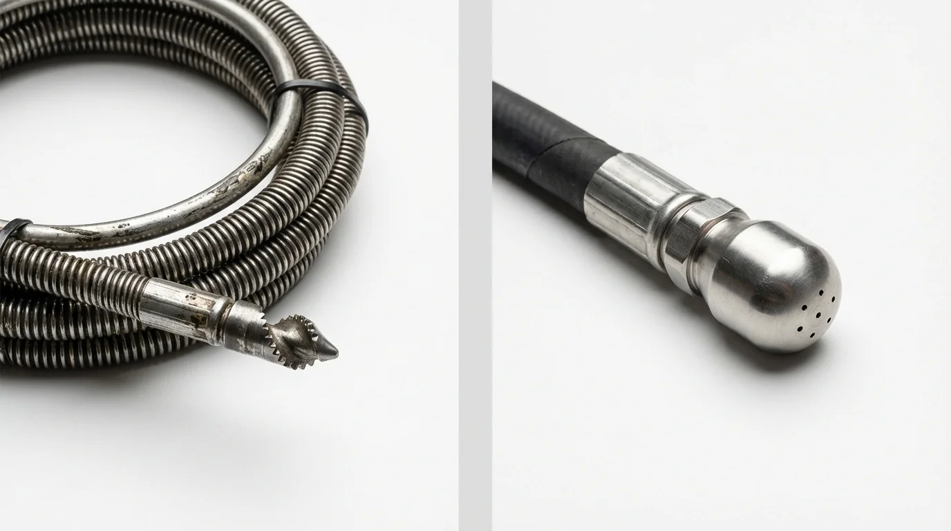 Drain snake cable and hydro jetting nozzle used for drain cleaning in Live Oak, FL