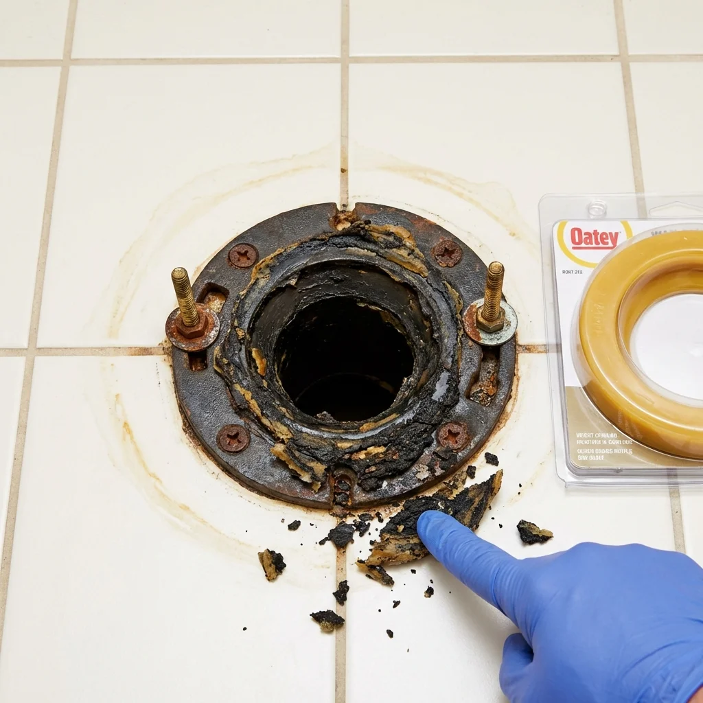 Failed wax ring showing water seepage at the base of a toilet in a Live Oak, FL home