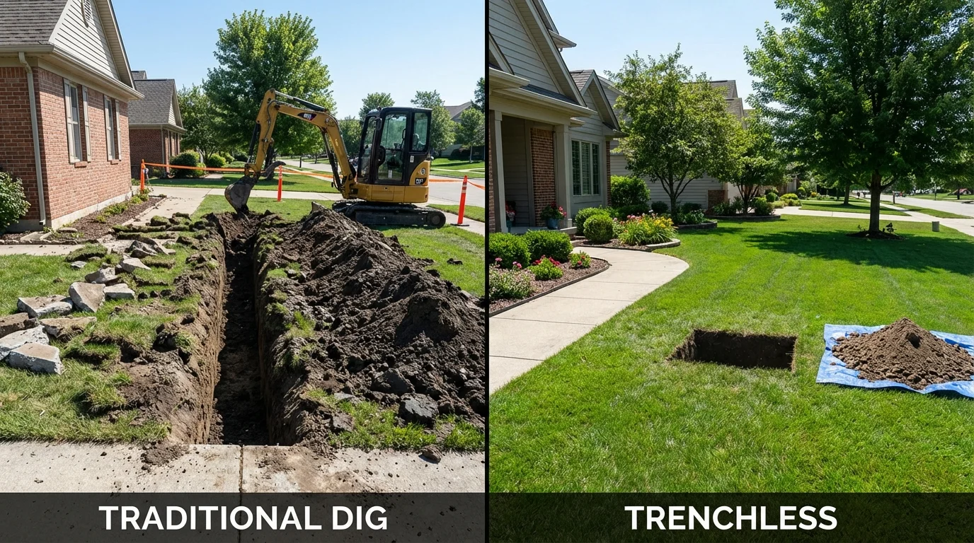 Trenchless sewer repair with minimal yard damage versus traditional excavation in Live Oak, FL
